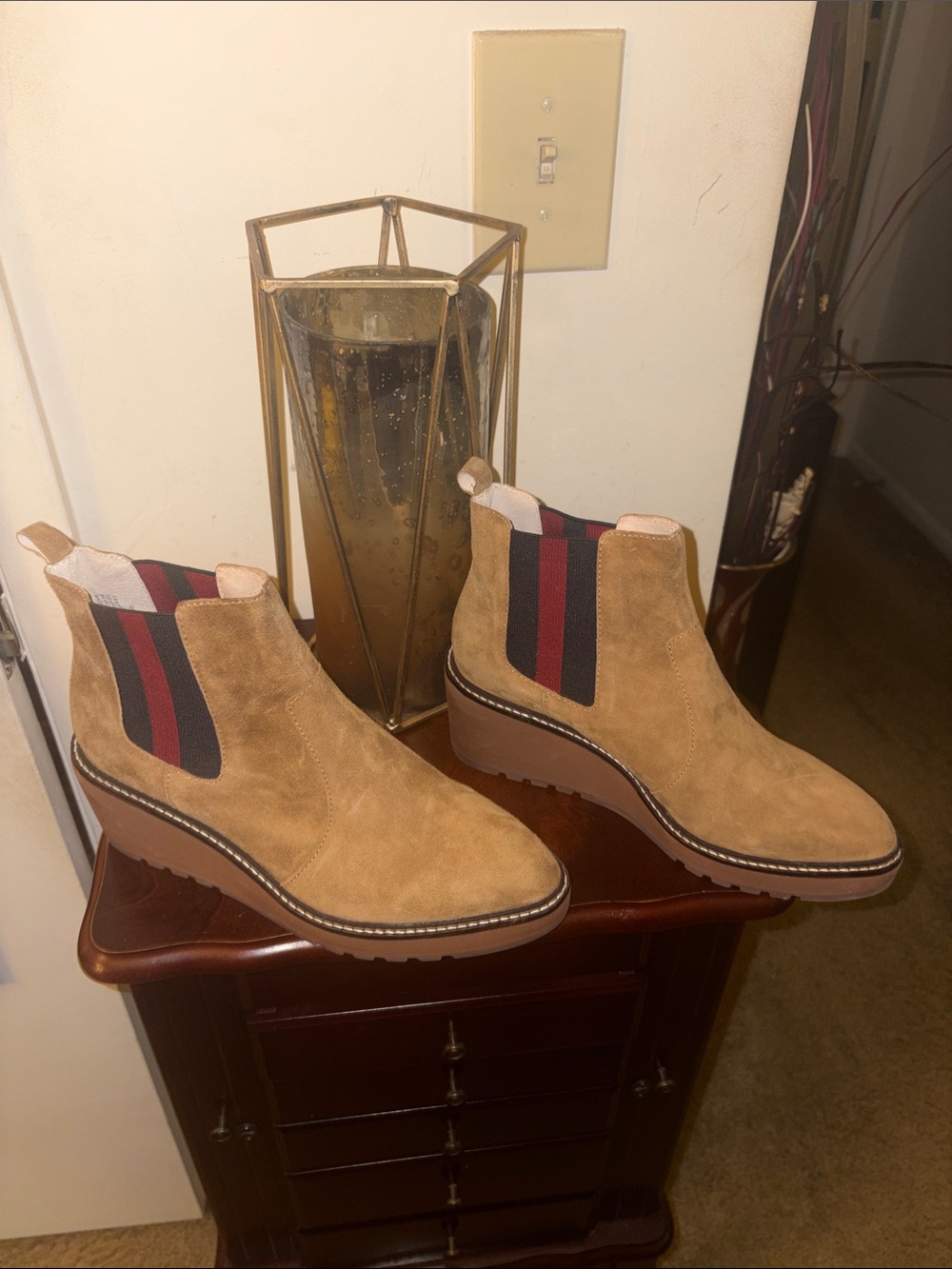 Cecelia Tan Suede Boots with Elastic Side Panels